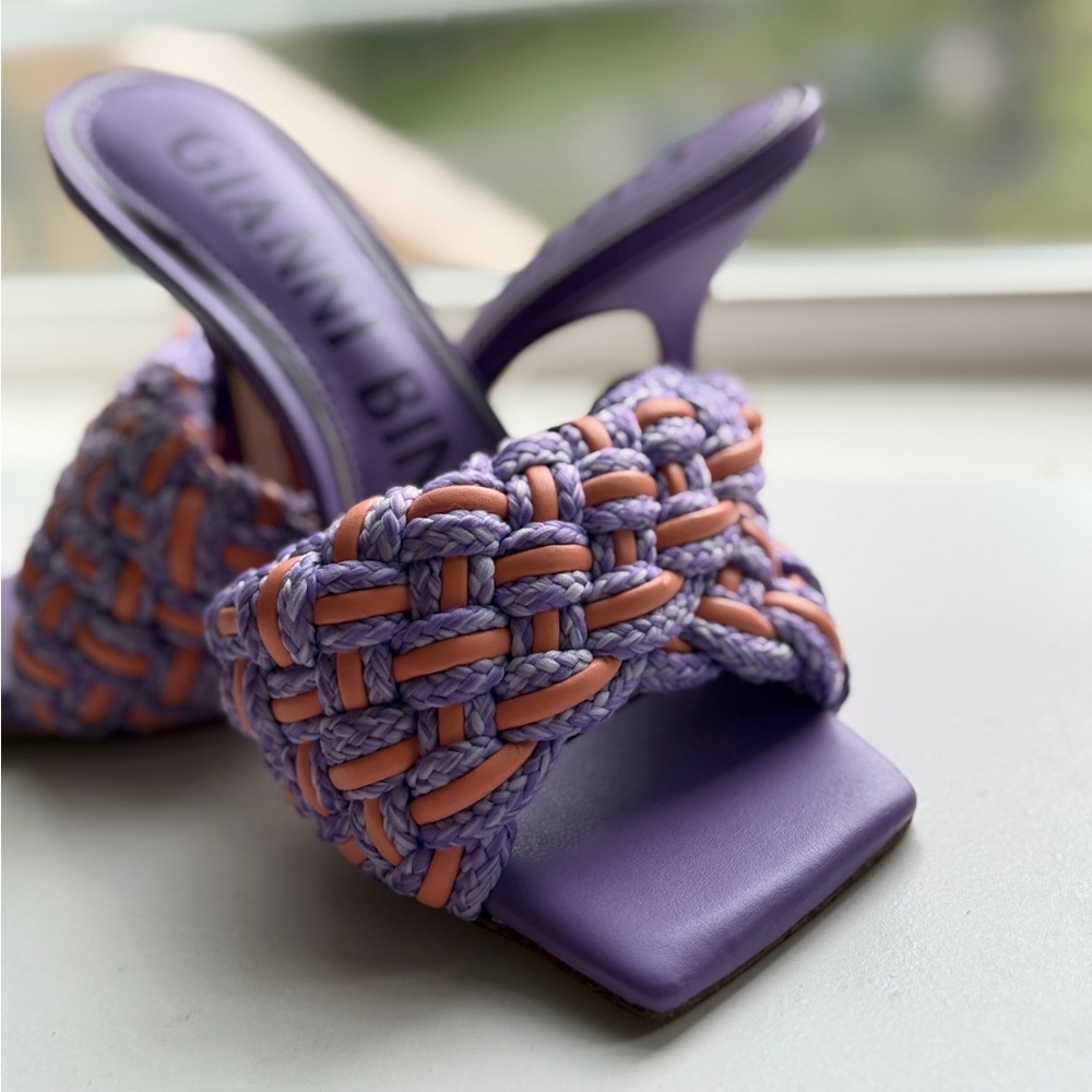 Gianni Bini Bibby Woven Leather Vibrant Purple and Pink Heeled Sandals. No box